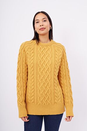 Peraluna Saç Örgülü Bisiklet Yaka Unisex Triko Kazak - Sarı