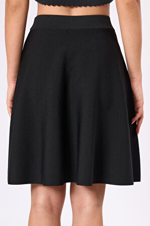 Peraluna Michele Volanlı Mini Triko Etek - Siyah