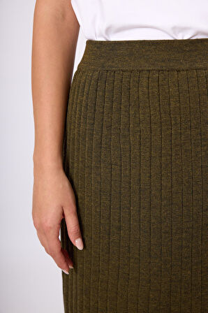 Peraluna Molly Midi Boy Ribana Triko Etek  - Koyu Yeşil Melanj