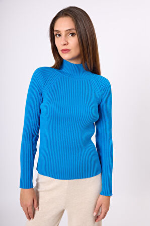 Peraluna Britta Rib Örgü Fit Kalıp Kadın Triko Kazak - Mavi