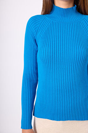 Peraluna Britta Rib Örgü Fit Kalıp Kadın Triko Kazak - Mavi