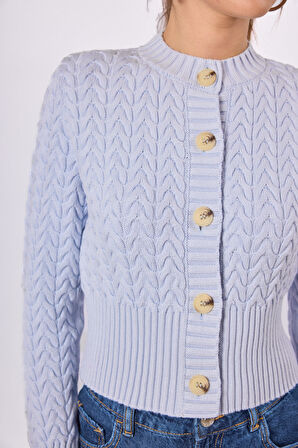 Peraluna Scarlett Saç Örgülü Krop Kesim Kadın Triko Hırka - Bebe Mavi