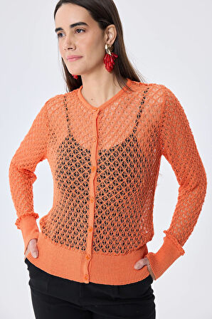 Peraluna Addison Ajur Örgülü Kadın Triko Hırka - TURUNCU