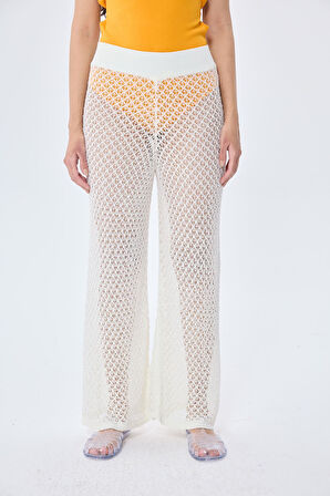 Peraluna Aurelia, Ajurlu, Kadın Triko Pantolon - EKRU