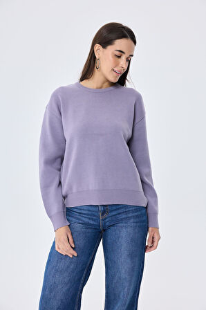Peraluna Cleo Düz Örgü Kadın Mevsimlik Triko Kazak - Lila
