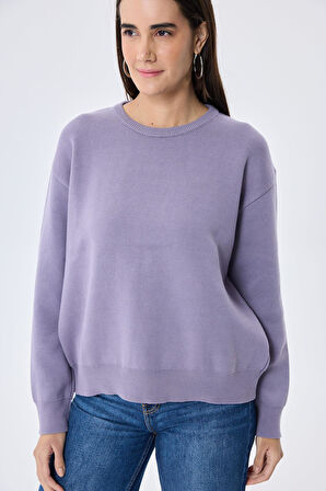 Peraluna Cleo Düz Örgü Kadın Mevsimlik Triko Kazak - Lila