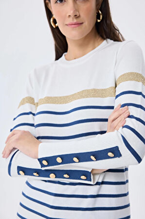 PERALUNA Dreamer Çizgili, Kadın Triko Kazak - EKRU ÇİZGİLİ