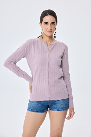 Peraluna Celine, Ajur Örgülü Kadın Triko Hırka - LİLA