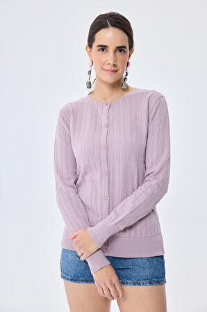 Peraluna Celine, Ajur Örgülü Kadın Triko Hırka - LİLA