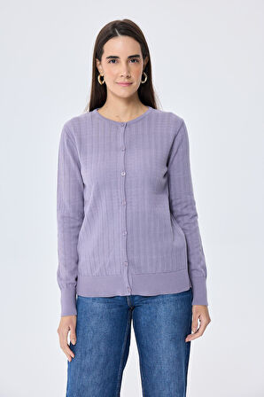 Peraluna Celine, Ajur Örgülü Kadın Triko Hırka - LAVANTA