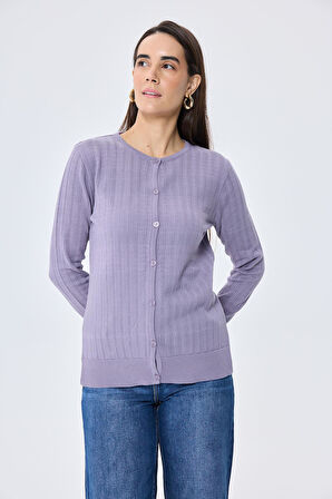 Peraluna Celine, Ajur Örgülü Kadın Triko Hırka - LAVANTA