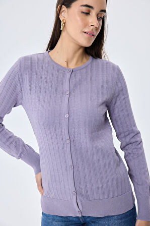 Peraluna Celine, Ajur Örgülü Kadın Triko Hırka - LAVANTA