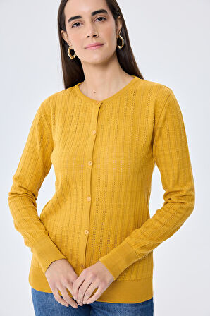 Peraluna Celine, Ajur Örgülü Kadın Triko Hırka - HARDAL