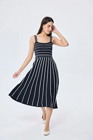 Peraluna Freya, Çizgili Yazlık Triko Kadın Elbise  - ANTRASIT