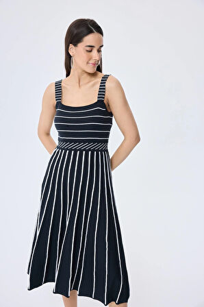 Peraluna Freya, Çizgili Yazlık Triko Kadın Elbise  - ANTRASIT