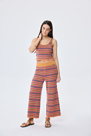 Peraluna illusion, Jakarlı Organik Pamuk Kadın Mevsimlik Triko Pantolon - MULTİ / HARDAL