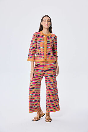 Peraluna illusion, Jakarlı Organik Pamuk Kadın Mevsimlik Triko Pantolon - MULTİ / HARDAL