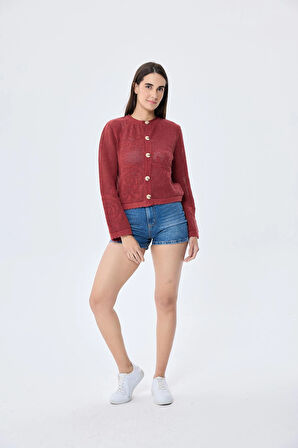 Peraluna Helena,  Kroşe Örgü, Kadın Yazlık Triko Hırka - KİREMİT