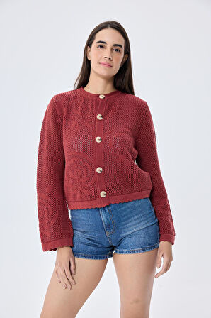 Peraluna Helena,  Kroşe Örgü, Kadın Yazlık Triko Hırka - KİREMİT