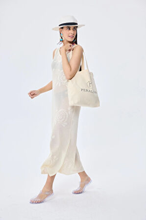 Peraluna Honeymoon, Ajurlu, Kadın Uzun Triko Plaj Elbisesi - KREM