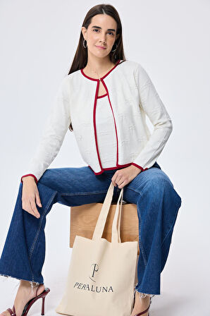 Peraluna Desert Palm, Palmiye Desenli, Kadın Yazlık Triko Hırka - Ekru