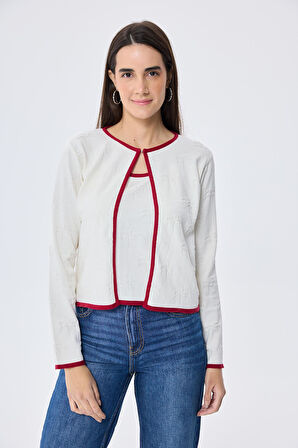 Peraluna Desert Palm, Palmiye Desenli, Kadın Yazlık Triko Hırka - Ekru