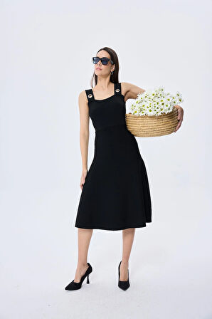 Peraluna Madison Kadın Yazlık Rayon Triko Elbise - SİYAH