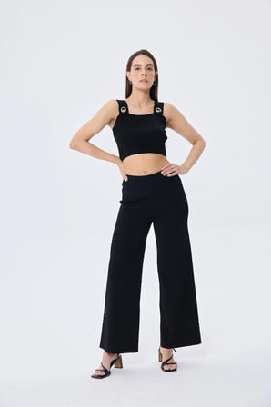 Memphis Trouser Kadın Rahat Kesim Triko Pantolon - SİYAH