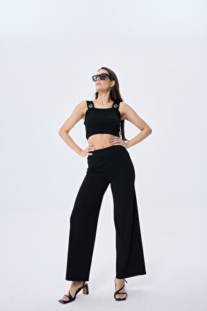 Memphis Trouser Kadın Rahat Kesim Triko Pantolon - SİYAH