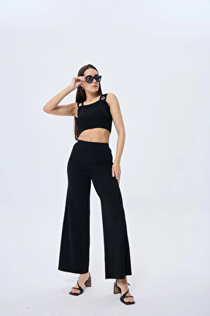 Memphis Trouser Kadın Rahat Kesim Triko Pantolon - SİYAH