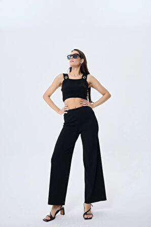 Peraluna Martha, Düz Örgü, Geniş Askılı Kadın Rayon Triko Bralet  - SİYAH