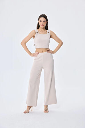 Peraluna Martha, Düz Örgü, Geniş Askılı Kadın Rayon Triko Bralet  - TAŞ