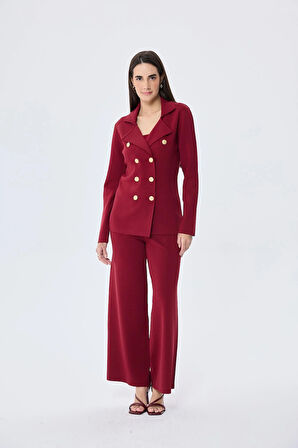 Styleboom X Peraluna KATHERINE BLAZER Çelik Örgü Klasik Kesim Düğmeli Blazer Kadın Triko Ceket - Bordo