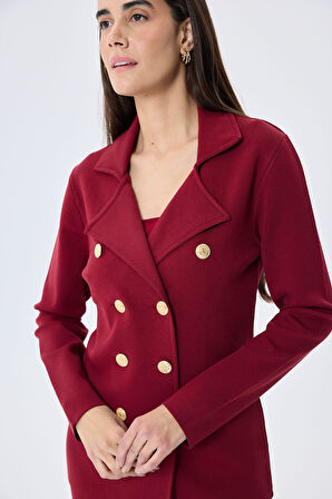 Styleboom X Peraluna KATHERINE BLAZER Çelik Örgü Klasik Kesim Düğmeli Blazer Kadın Triko Ceket - Bordo
