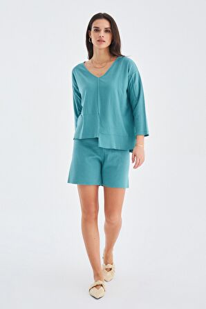 Peraluna %100 Pamuk Turkuaz Kadın Şort