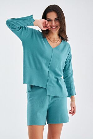 Peraluna %100 Pamuk Turkuaz Kadın Şort