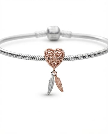 Kadın Gümüş Pandora Bileklik Uyumlu Rose Kalpli Rüya Kapanı Charm