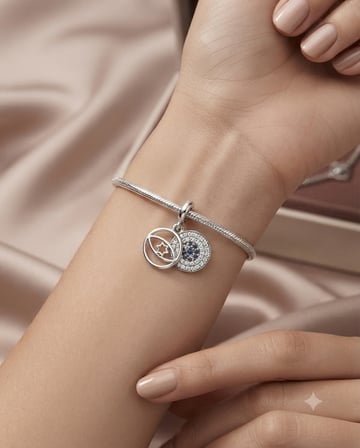 Kadın Gümüş Pandora Bileklik Uyumlu Nazar Boncuğu Model Charm