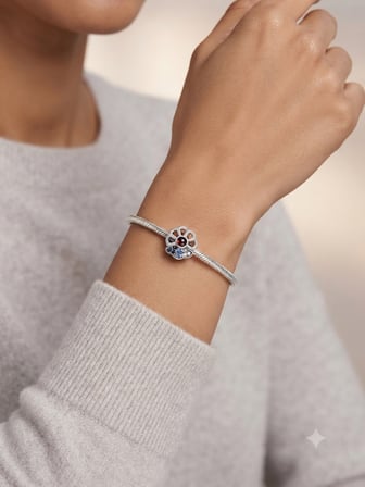 Kadın Gümüş Bileklik Uyumlu Renkli Taş Model Charm