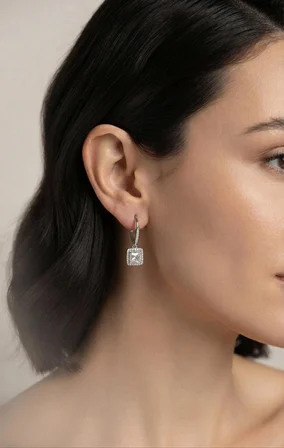Kadın Kare Taş Model Gümüş Küpe