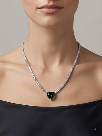 Kadın Yeşil Kalp Model Su Yolu Gümüş Kolye