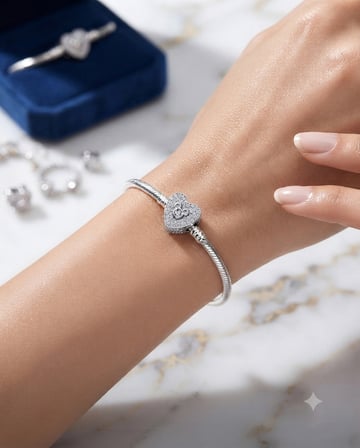 Kadın Kalp Model Mickey Detay Taşlı Gümüş Charm