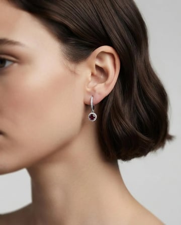 Kadın Yuvarlak Pembe Taş Model Taşlı Gümüş Küpe