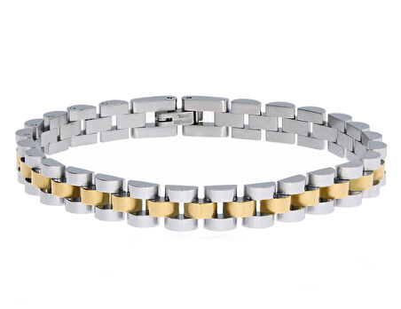 Erkek Gold Detay İnce Hasır Model Çelik Bileklik