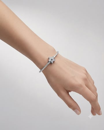 Kadın Asimetrik Yıldız Model Taşlı Gümüş Charm