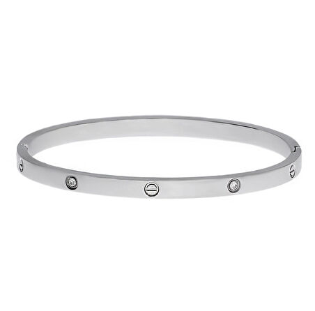 Kadın Gümüş Renk Şans Model Taşlı Çelik Bilezik