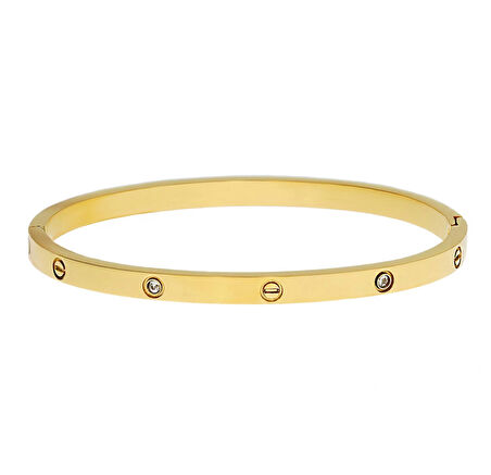 Kadın Gold Renk Şans Model Taşlı Çelik Bilezik