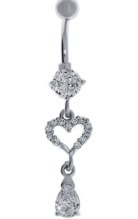 Kadın Damla Taş Detay Kalp Model Çelik Piercing
