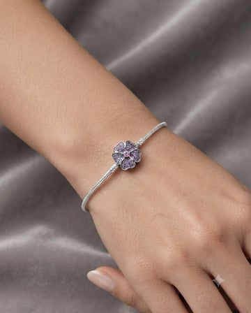 Kadın Mor ve Pembe Taş Detay Çiçek Gümüş Charm