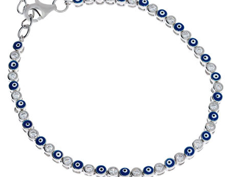 Kadın Nazar Boncuğu ve Taş Detay Sıralı Gümüş Bileklik